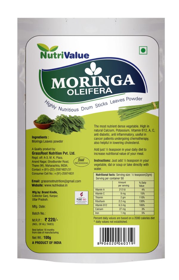 Nutrivalue Moringa Oleifera - Highly Nutritious Drum Sticks Leaves Powder,100g